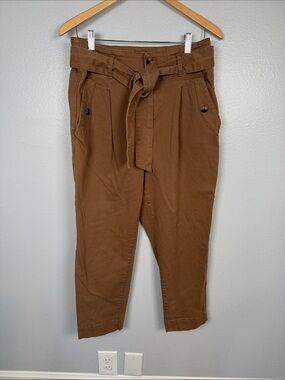 LOFT Women’s Tan Paperbag Waist Chinos with Tie Belt 10 petite